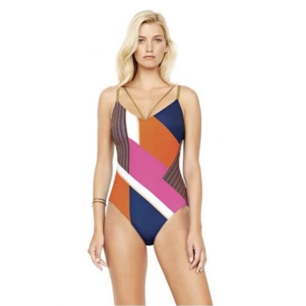 NWT GOTTEX MARITIME ORANGE V-NECK STRAPPY BACK ONE-PIECE SWIMSUIT Size 8